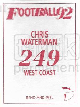 1992 Select AFL Stickers #249 Chris Waterman Back